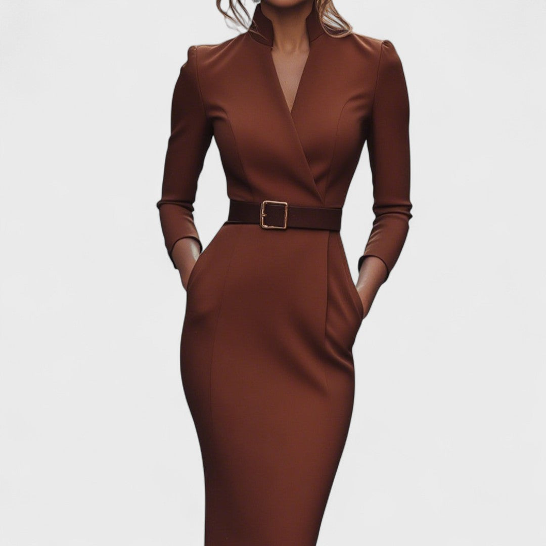 Juliette - Robe ceinturée à col mao