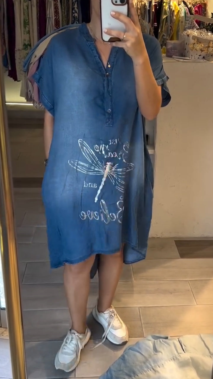 Amandine - Robe en jean boutonnée