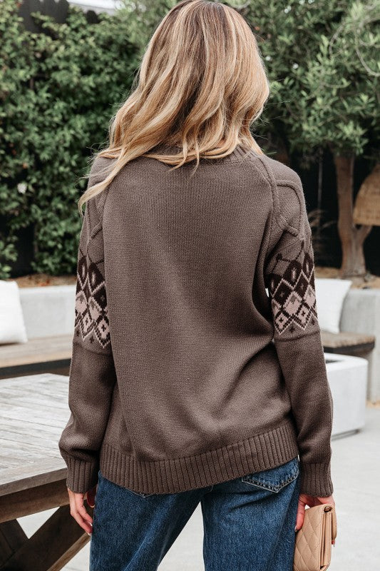 Alana - Pull tricoté à col rond géométrique Western