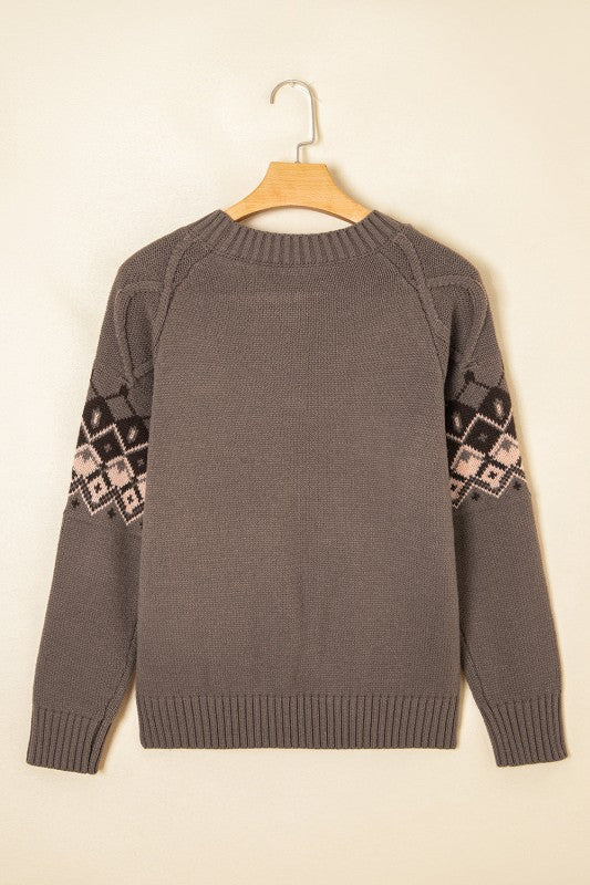 Alana - Pull tricoté à col rond géométrique Western