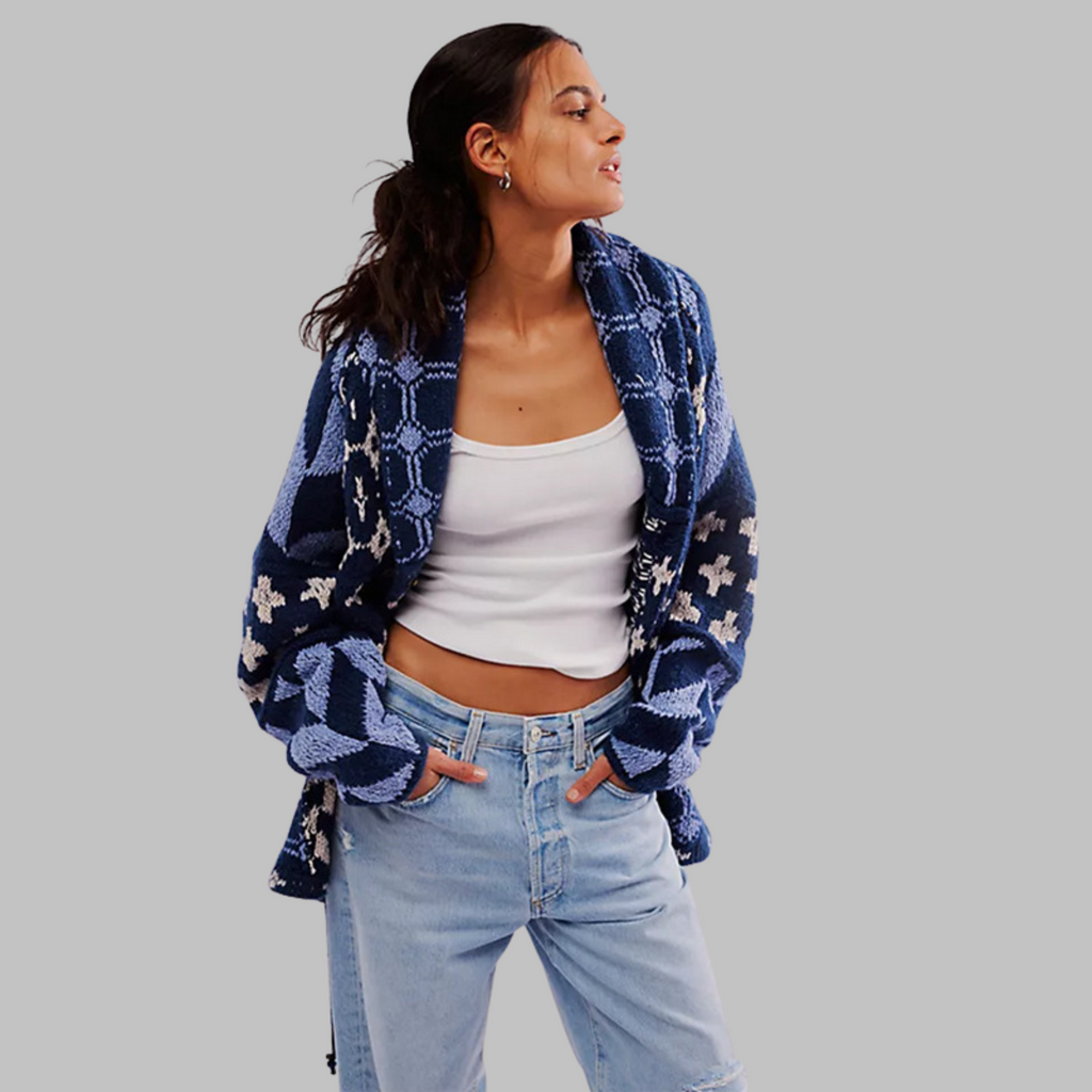 PORTIA - Cardigan surdimensionné à manches longues et col boutonné vintage
