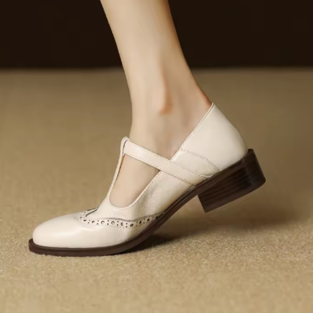 Nadine - Chaussures Mary Jane en cuir à bride en T et talon bloc bas