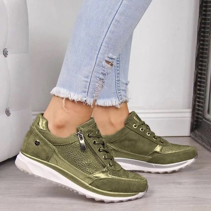 Raina - Baskets à lacets avec fermeture éclair latérale, coupe décontractée