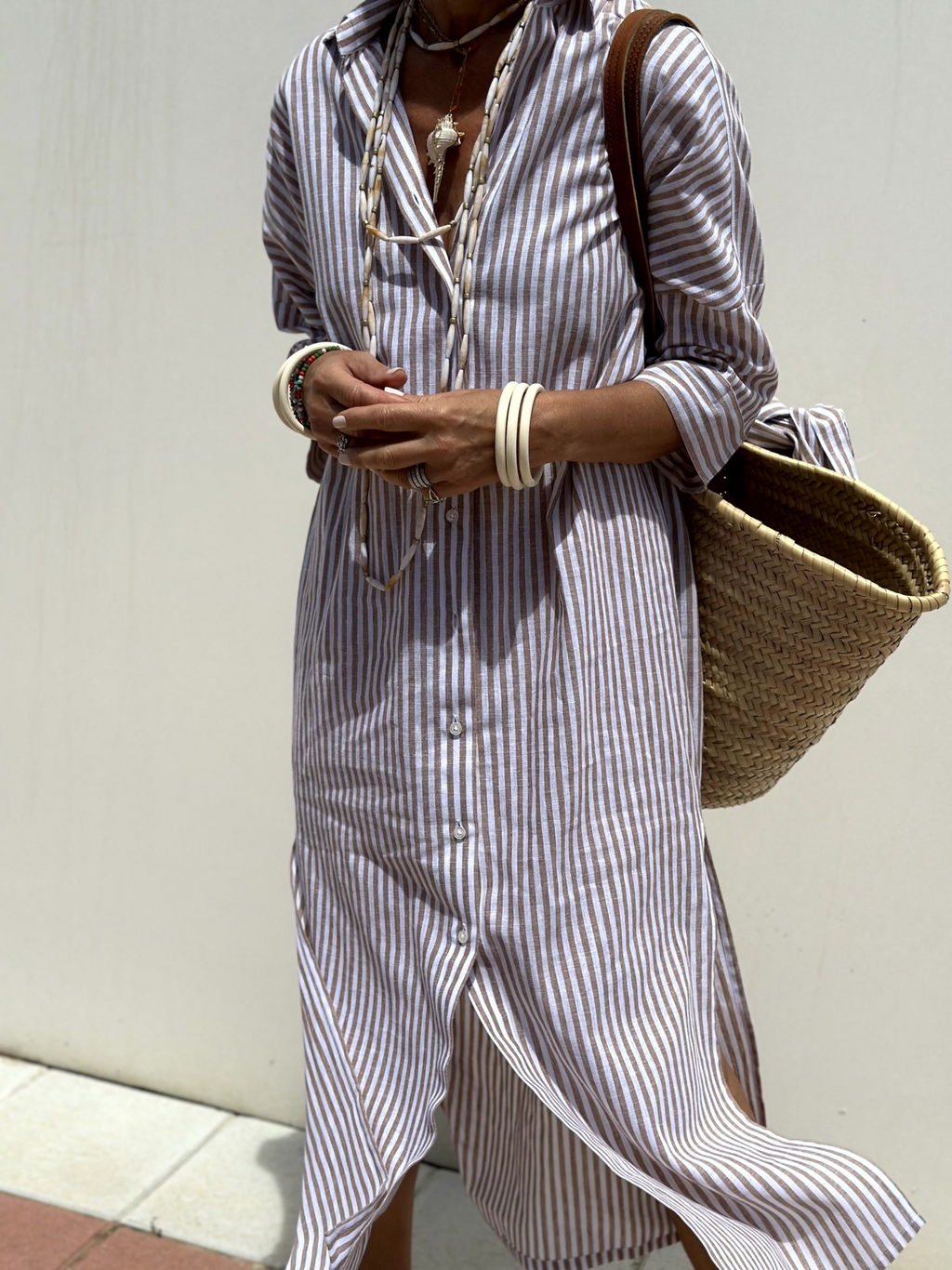 Lisa - Robe chemise classique à rayures et à lacets