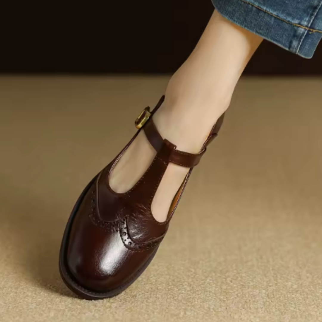 Nadine - Chaussures Mary Jane en cuir à bride en T et talon bloc bas