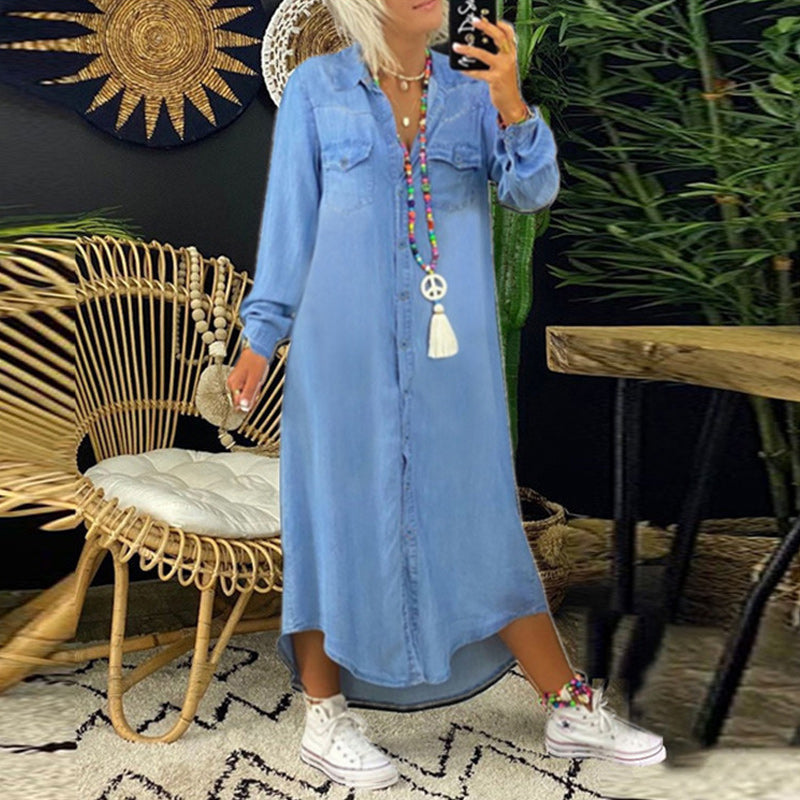 Marion - Robe chemise longue effet denim