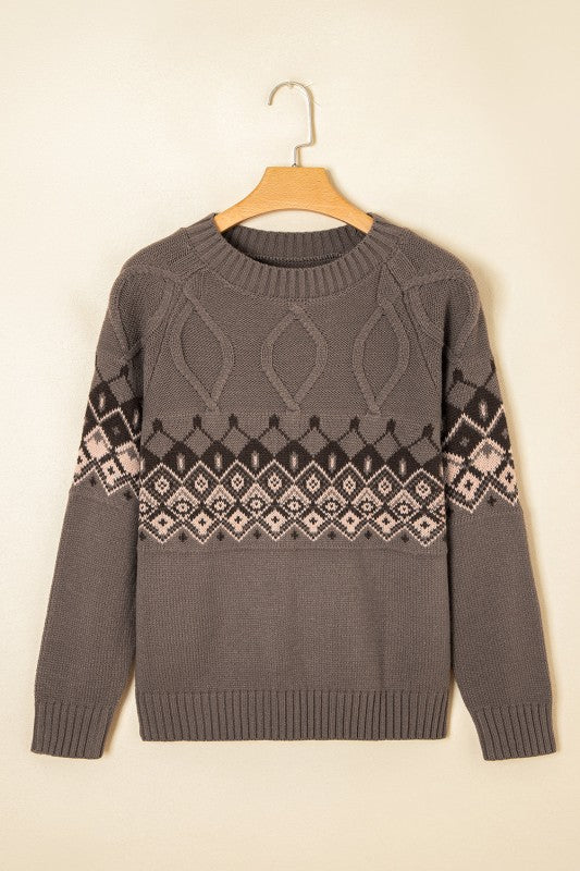 Alana - Pull tricoté à col rond géométrique Western