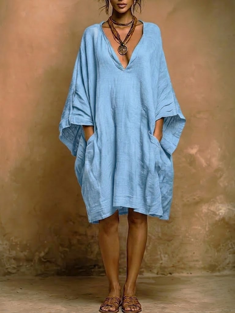 Valenne - Robe midi coupe ample à col en V