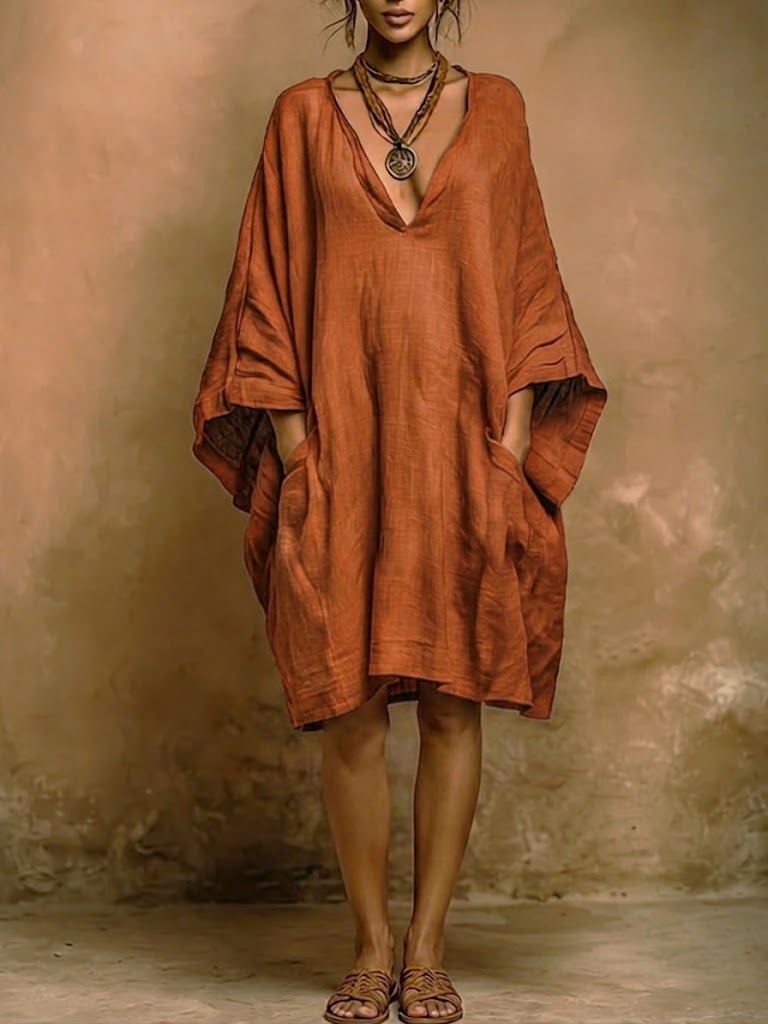 Valenne - Robe midi coupe ample à col en V