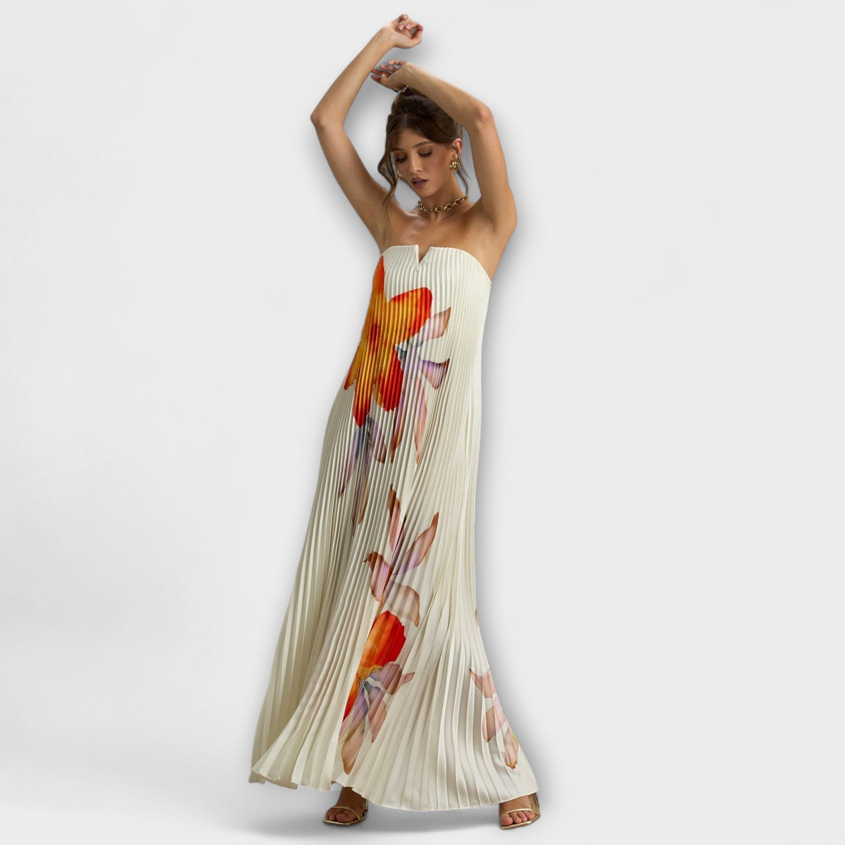 Michelle - Robe longue à fleurs orange