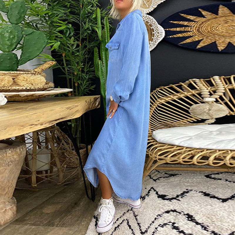 Marion - Robe chemise longue effet denim