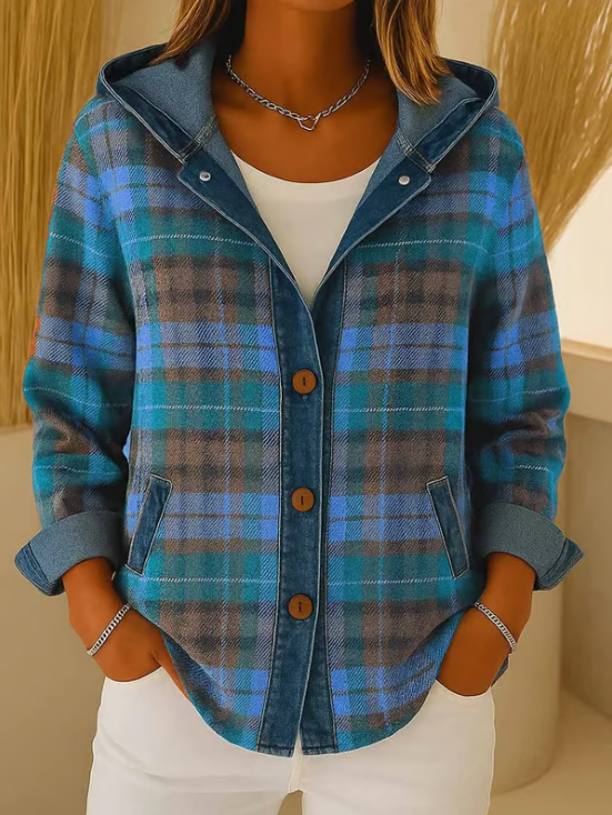 Nadrina - Veste en jean à carreaux et à capuche