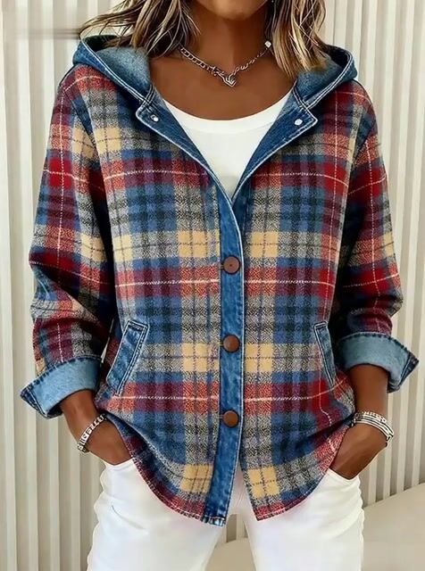 Nadrina - Veste en jean à carreaux et à capuche