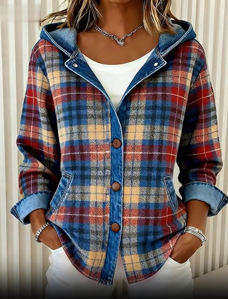 Nadrina - Veste en jean à carreaux et à capuche