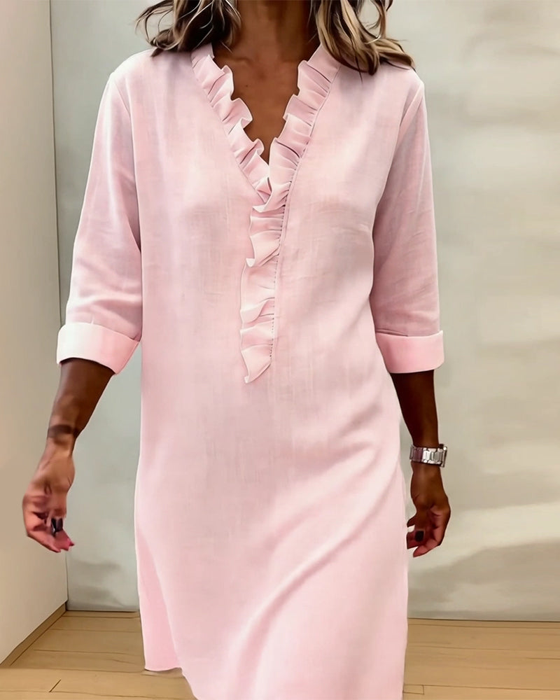 Dorelle - Robe droite légère à volants en mélange de lin