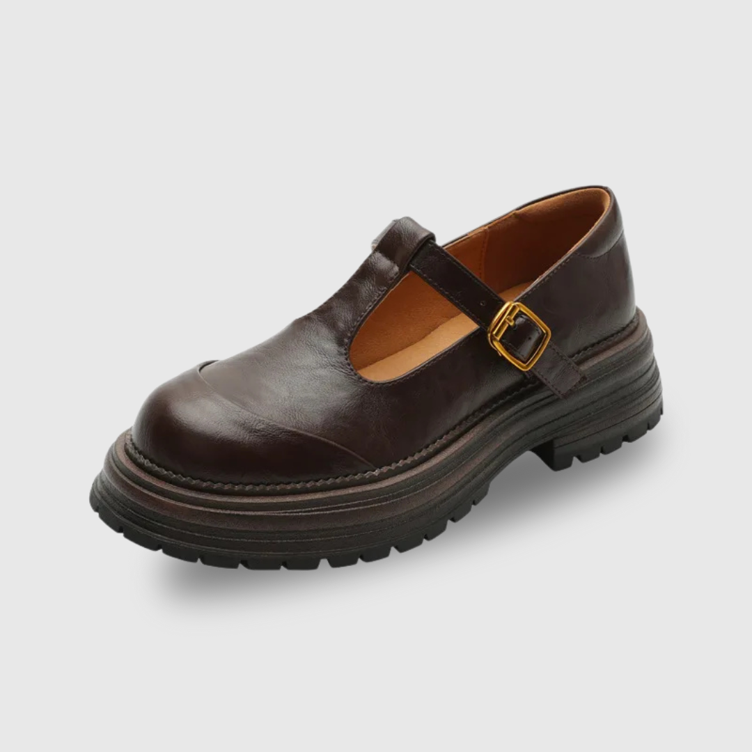 Blythe - T-Bar Mary Jane Chaussures Bout Rond Brogue Talon Bas