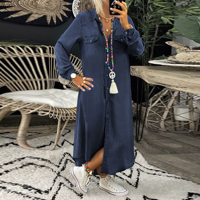 Marion - Robe chemise longue effet denim