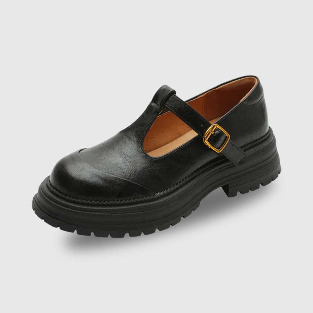 Blythe - T-Bar Mary Jane Chaussures Bout Rond Brogue Talon Bas