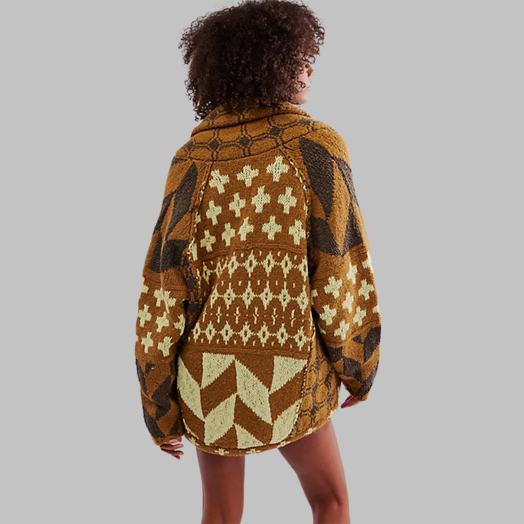 PORTIA - Cardigan surdimensionné à manches longues et col boutonné vintage
