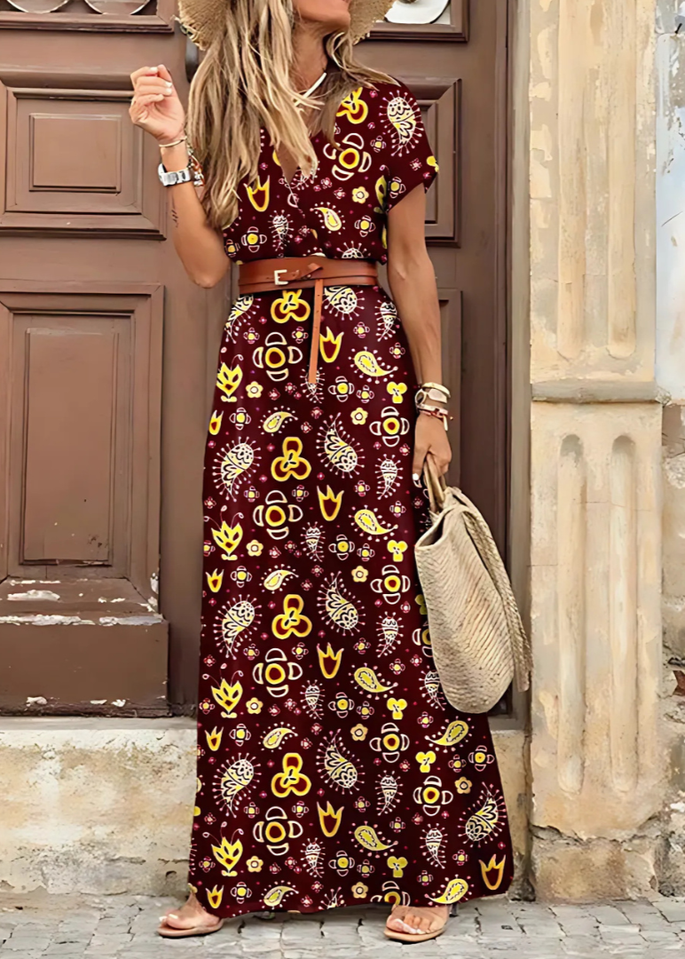 Briony - Robe longue à motif cachemire et ceinture