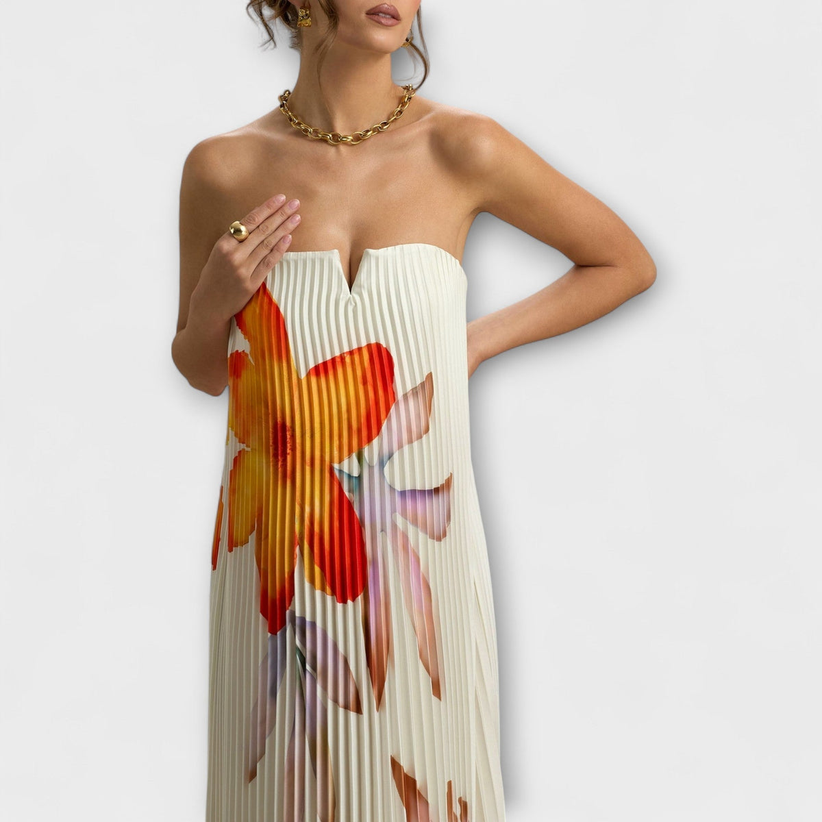 Michelle - Robe longue à fleurs orange