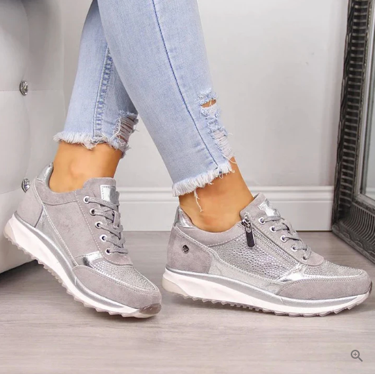 Raina - Baskets à lacets avec fermeture éclair latérale, coupe décontractée