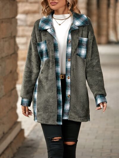 Amy - Manteau à carreaux contrastés à épaules tombantes