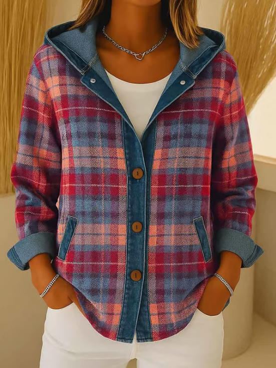 Nadrina - Veste en jean à carreaux et à capuche