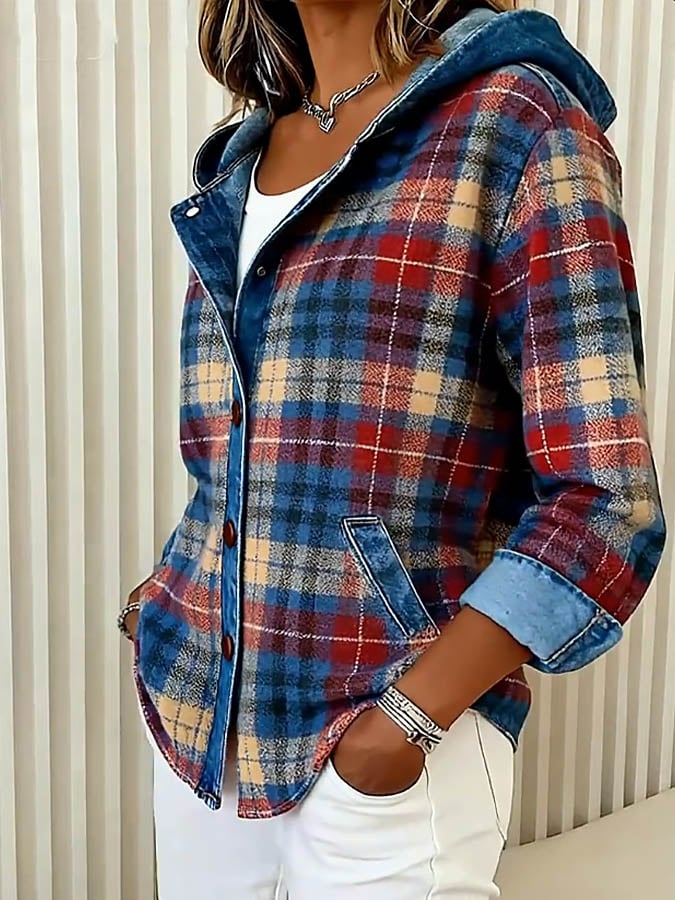 Nadrina - Veste en jean à carreaux et à capuche
