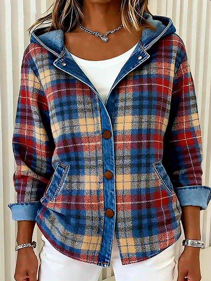 Nadrina - Veste en jean à carreaux et à capuche