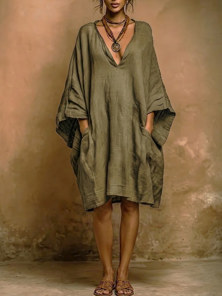 Valenne - Robe midi coupe ample à col en V