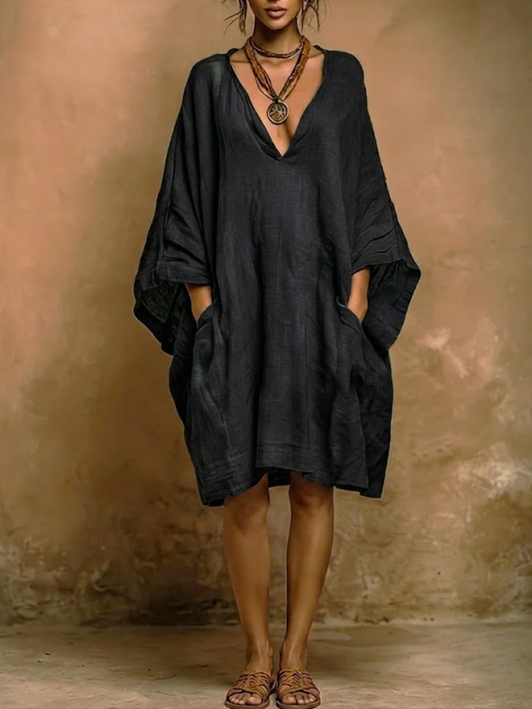 Valenne - Robe midi coupe ample à col en V