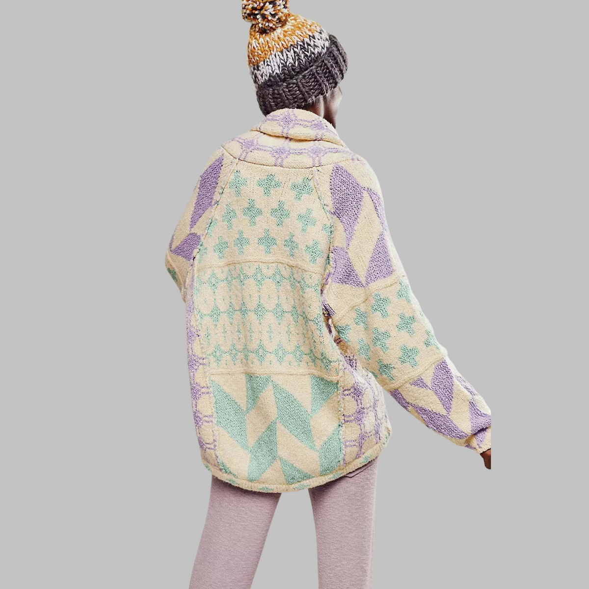 PORTIA - Cardigan surdimensionné à manches longues et col boutonné vintage
