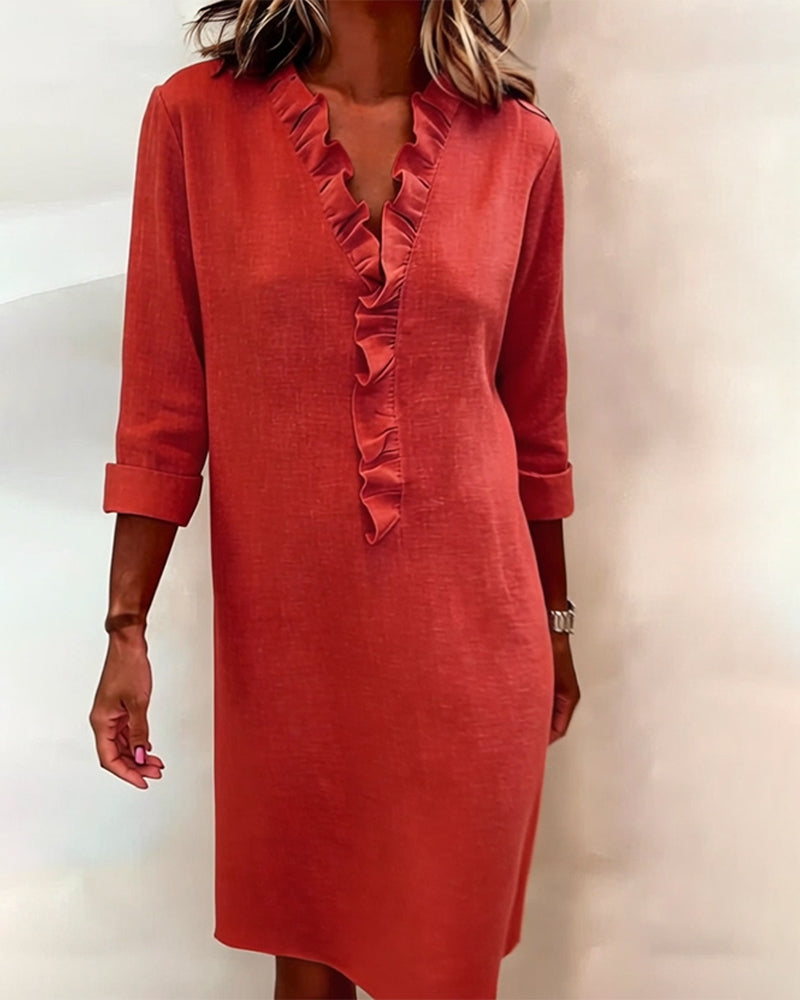Dorelle - Robe droite légère à volants en mélange de lin