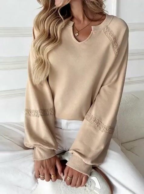 Sam - Sweat-shirt décontracté en dentelle ample et patchwork