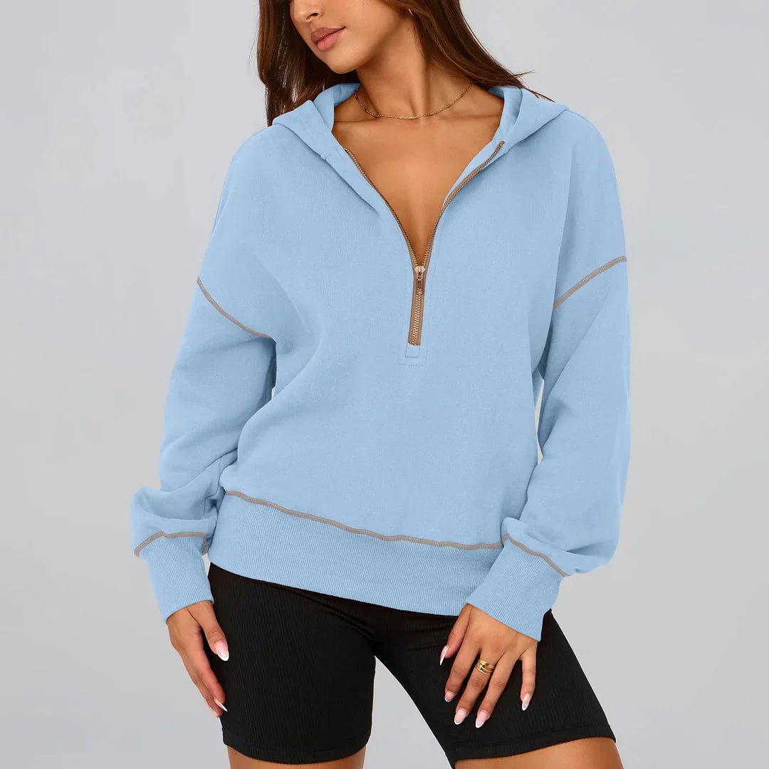 Jia - Sweat à capuche court à demi-zip