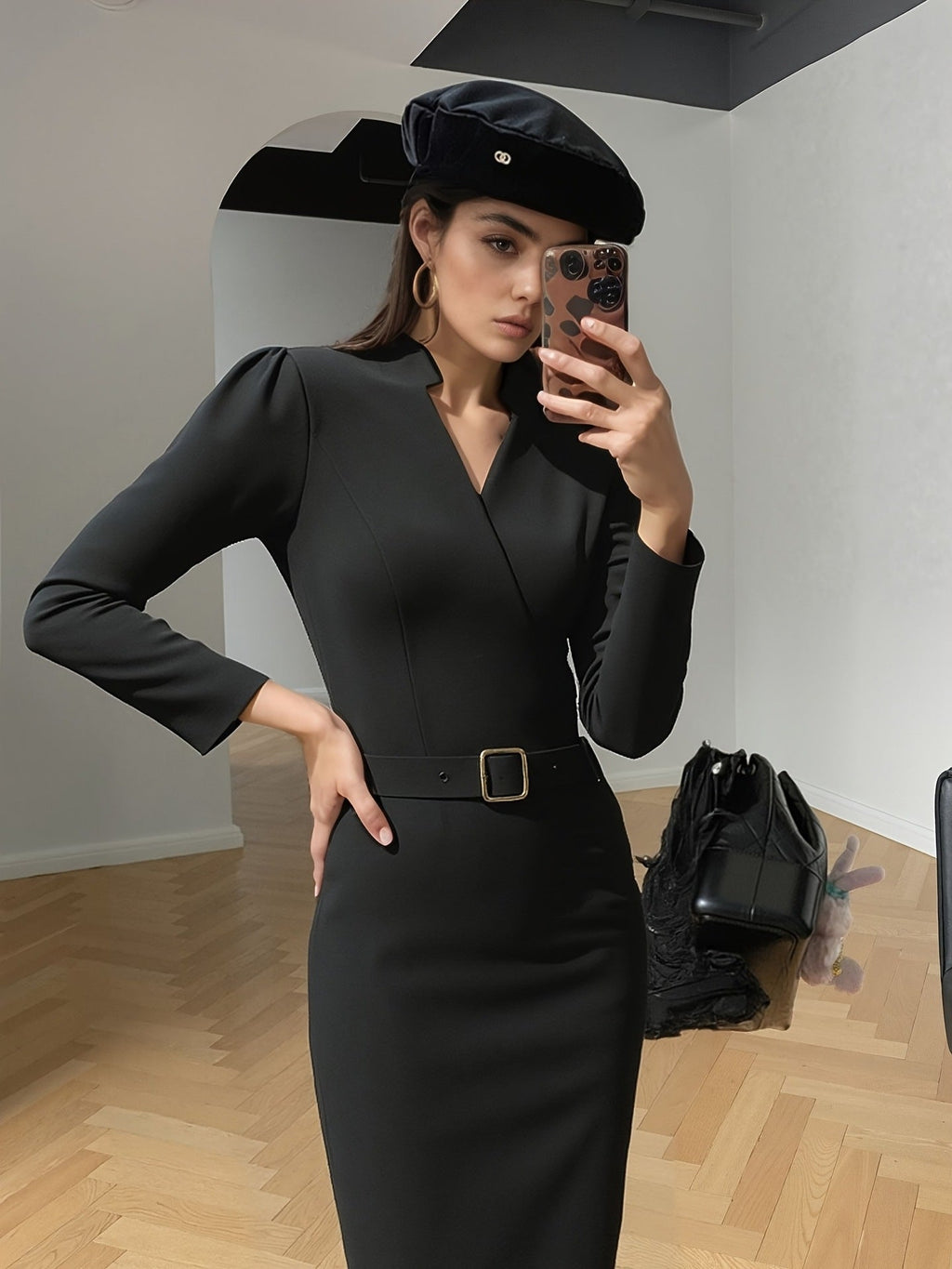Roxane - Robe midi ceinturée à col croisé