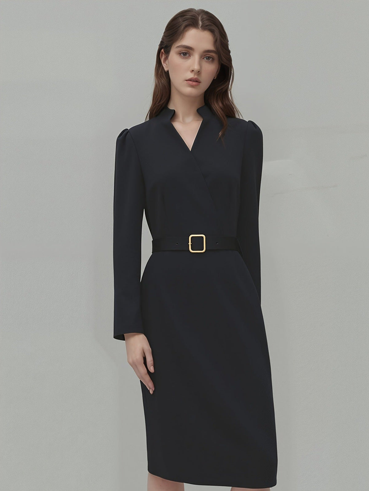 Roxane - Robe midi ceinturée à col croisé