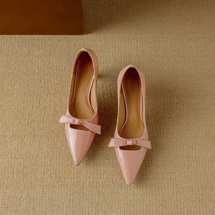 Rosalind - Escarpins avec nœud et chaussures à bout pointu et talon chaton
