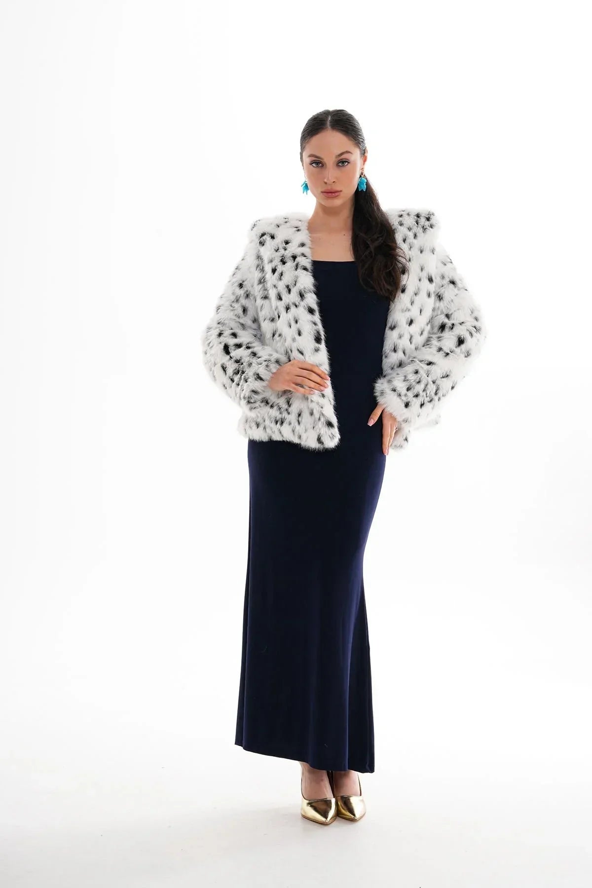 Mia - Manteau à capuche en fausse fourrure léopard - Blanc