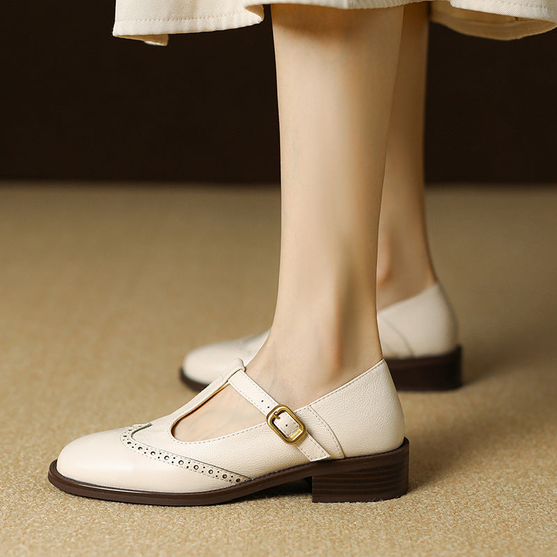 Nadine - Chaussures Mary Jane en cuir à bride en T et talon bloc bas