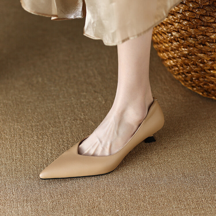 Camille - Escarpins à bout pointu et talons chaton bas, chaussures à enfiler