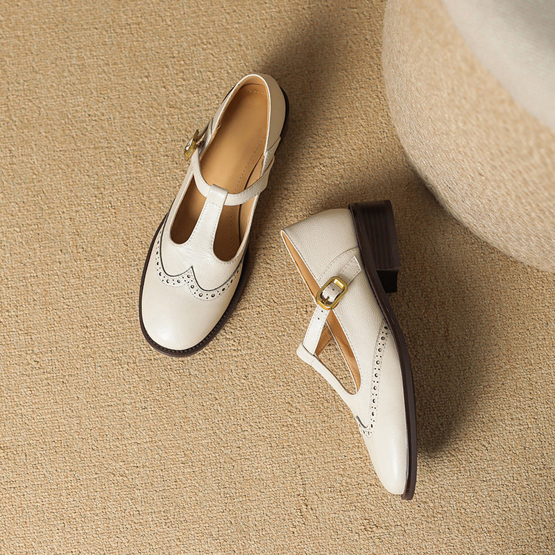 Nadine - Chaussures Mary Jane en cuir à bride en T et talon bloc bas