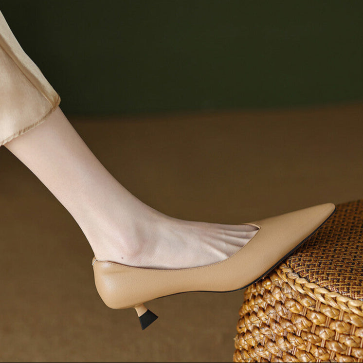 Camille - Escarpins à bout pointu et talons chaton bas, chaussures à enfiler
