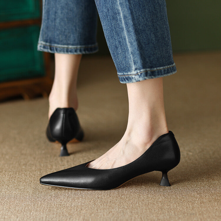 Camille - Escarpins à bout pointu et talons chaton bas, chaussures à enfiler