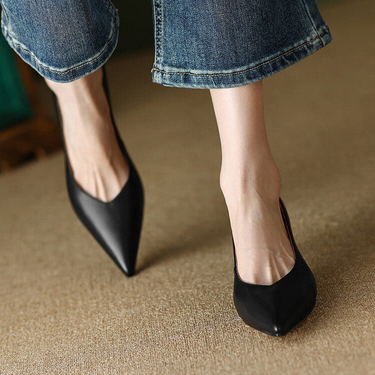 Camille - Escarpins à bout pointu et talons chaton bas, chaussures à enfiler