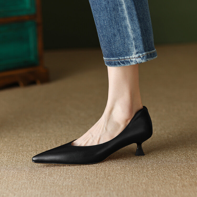 Camille - Escarpins à bout pointu et talons chaton bas, chaussures à enfiler