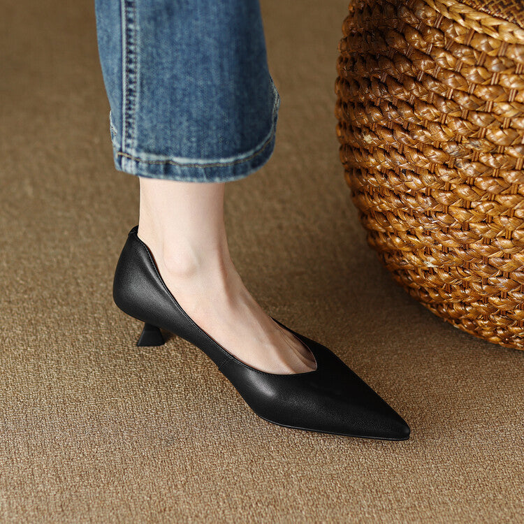 Camille - Escarpins à bout pointu et talons chaton bas, chaussures à enfiler