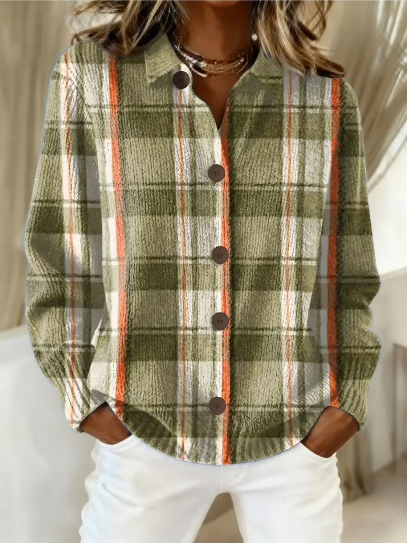 Hazel - Cardigan à carreaux olive