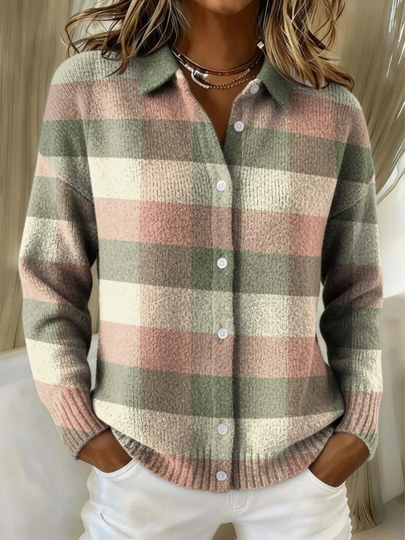 Gwen - Cardigan à carreaux pastel
